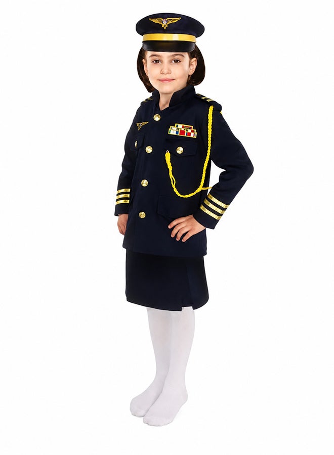 Toy Land Kids Pilot Costume Set with Hat – Airline Captain Role Play Fancy Dress Outfit for Girls of age 4 to 5 years - Image 2