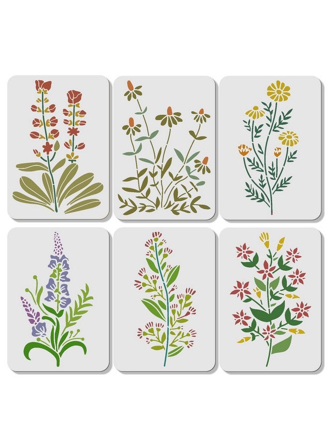 ORIGACH 6 Pcs Field Flowers Stencil For Painting 11.7×8.3 Inches Reusable Floral Painting Stencils For Painting On Woodcanvaspaperfabricfloorwall And Tile - Image 1