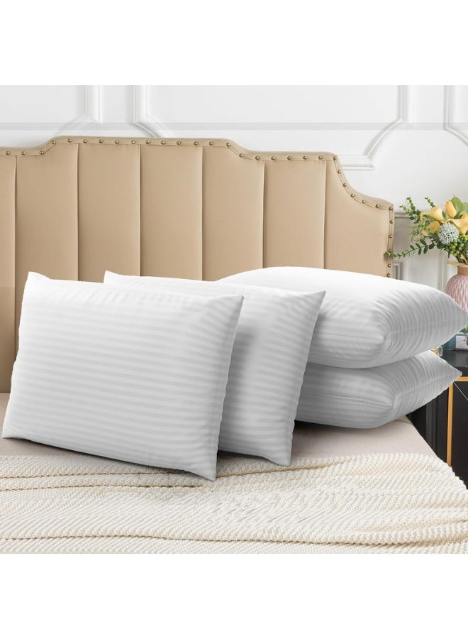 Hotel Linen Klub عبوة من 4 أغطية وسائد قياسية - قطن فاخر 100% 250TC ساتين بتصميم شريط أنيق بعرض 1 سم، الحجم: 50 × 75 سم، أبيض نقي لمسة من الأناقة في غرفة نومك - Image 2