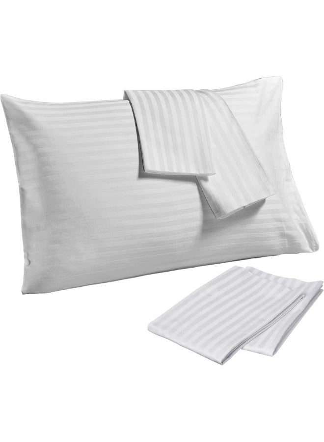 Hotel Linen Klub PACK of 4 Standard Pillowcases-  Luxurious 100% Cotton 250TC Sateen with Elegant 1 cm Stripe Design, Size: 50 x 75 cm, Crisp White for a Touch of Sophistication in Your Bedroom