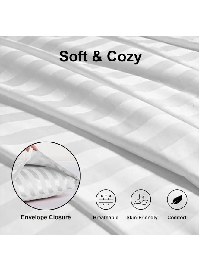 Hotel Linen Klub عبوة من 4 أغطية وسائد قياسية - قطن فاخر 100% 250TC ساتين بتصميم شريط أنيق بعرض 1 سم، الحجم: 50 × 75 سم، أبيض نقي لمسة من الأناقة في غرفة نومك - Image 4