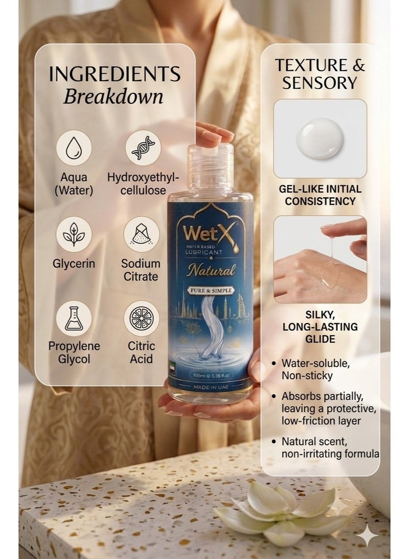 WetX Natural Water Based Lube (100ml) | Pure & Simple - Long Lasting - Natural Feeling - Smooth & Silky - Image 2