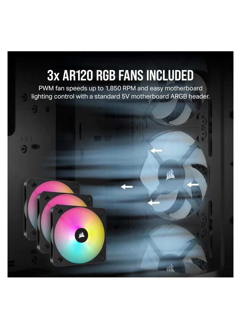 كورسير حافظة كمبيوتر متوسطة الحجم بتدفق هواء 3000D RGB - أسود - 3X مراوح AR120 RGB - دعم وحدة معالجة الرسومات رباعية الفتحات - تناسب ما يصل إلى 8X 120 مم من المعجبين - تصميم تدفق هواء عالي - Image 4