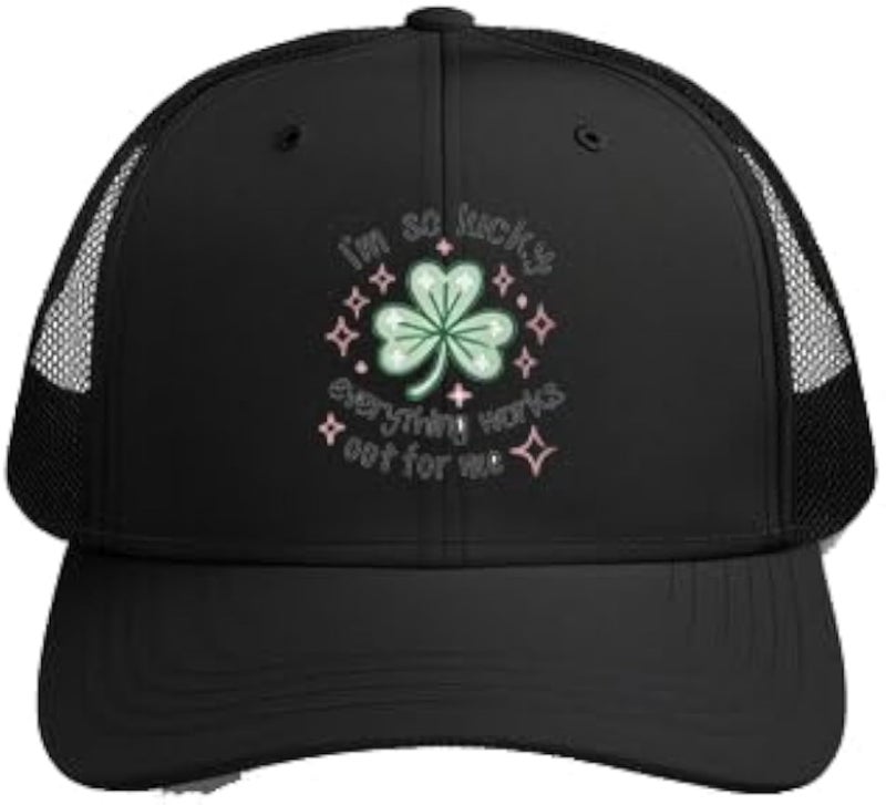 I'm so luckyeverything works out for me Plain unisex baseball cap Black