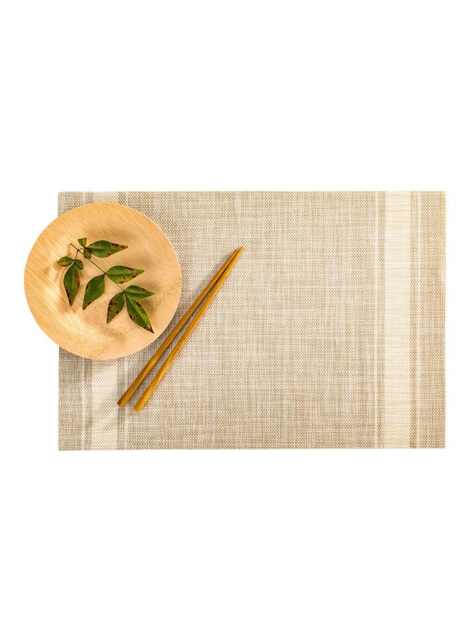 Restaurantware French Countryside 16 x 12 Inch Dining Table Placemats, Set Of 6 Heat-Tolerant Kitchen Table Mats - Eggshell Stripe, No Stain, Khaki Vinyl Woven Rectangle Placemats, Easy To Clean - Image 2