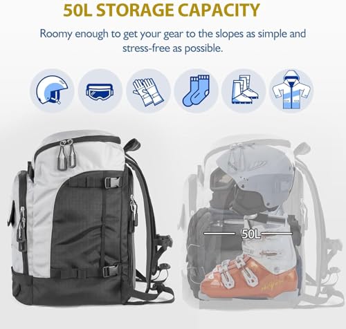 Unigear Ski Boot Bag Backpack for Helmet 50L/70L, Goggles, Gloves, Skis, Snowboard & Accessories - Image 2