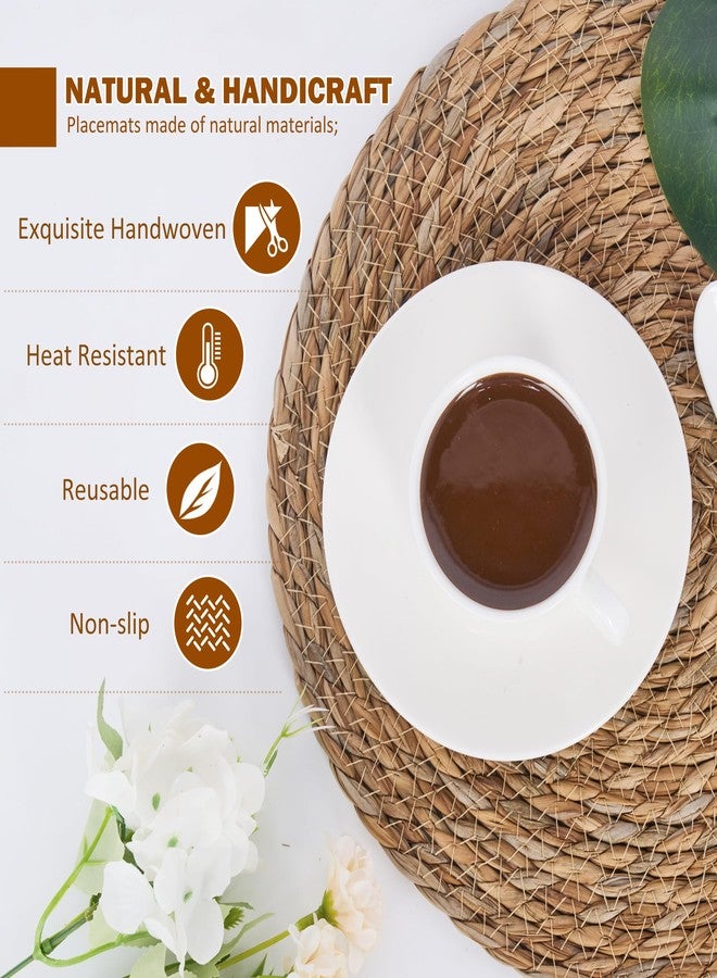 DD DEFINED DECO Defined Deco Woven Placemats Set of 10,12" Round Rattan Placemats,Natural Hand-Woven Water Hyacinth Placemats,Farmhouse Weave Place Mats,Rustic Braided Wicker Table Mats for Dining Table,Home,Wedding. - Image 3