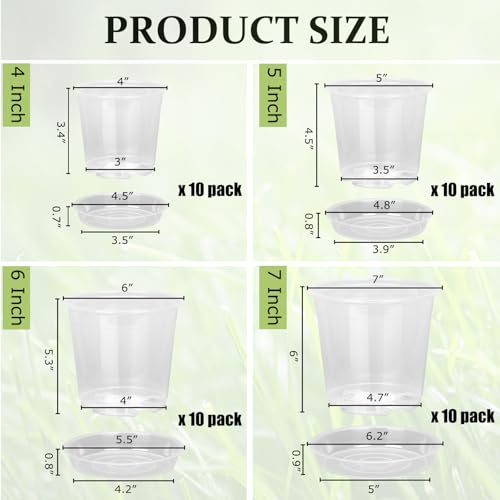 DUNPUTE 40 Pack 4/5/6/7 Inch Clear Nursery Pots with Drainage and Saucer, Clear Plastic Planter Pots for Plants, Flexible Seed Starting Pots for Succulents, Small Herbs, Annual Flowers - Image 2