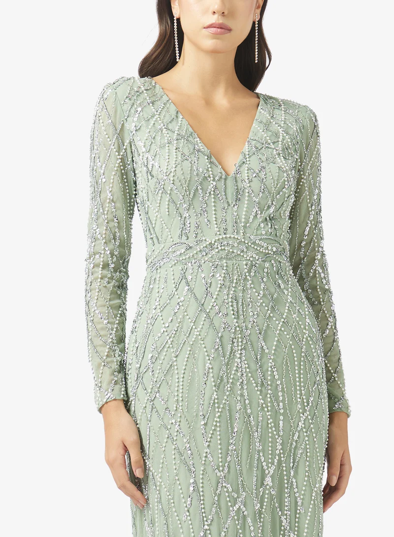 Namshi x Beaded Embellished A Line Gown