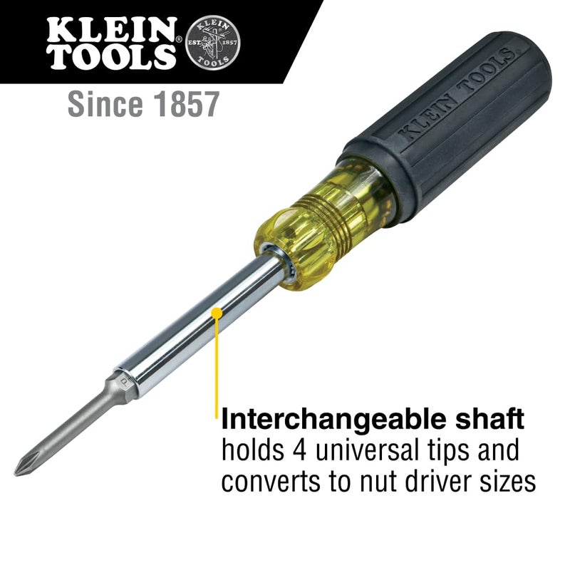 Klein Tools 32559 Multi-bit Screwdriver / Nut Driver, Extended Reach 6-in-1 Tool with Nut Driver, Phillips and Slotted Bits - Image 2