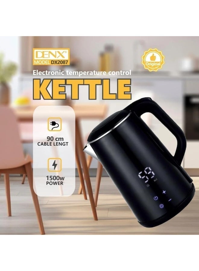 دينكس غلاية كهربائية سعة 1.6 لتر، غلاية مياه ذكية للشاي والقهوة، غلاية مياه ساخنة من الفولاذ المقاوم للصدأ، 1500 واط، غليان سريع، تحكم في درجة الحرارة قابل للتعديل، شاشة رقمية LED، خاصية الحفاظ على الدفء، إيقاف تلقائي، لمسة باردة، سخان مياه للأطفال، غلاية سلكية للمنزل والمكتب، DX2087 - Image 3