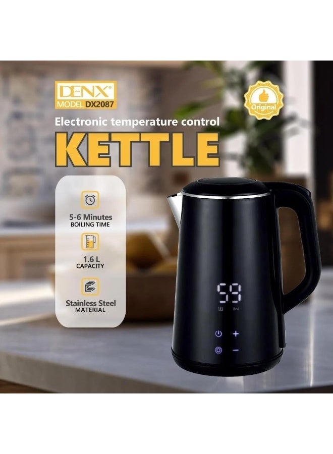 دينكس غلاية كهربائية سعة 1.6 لتر، غلاية مياه ذكية للشاي والقهوة، غلاية مياه ساخنة من الفولاذ المقاوم للصدأ، 1500 واط، غليان سريع، تحكم في درجة الحرارة قابل للتعديل، شاشة رقمية LED، خاصية الحفاظ على الدفء، إيقاف تلقائي، لمسة باردة، سخان مياه للأطفال، غلاية سلكية للمنزل والمكتب، DX2087 - Image 1