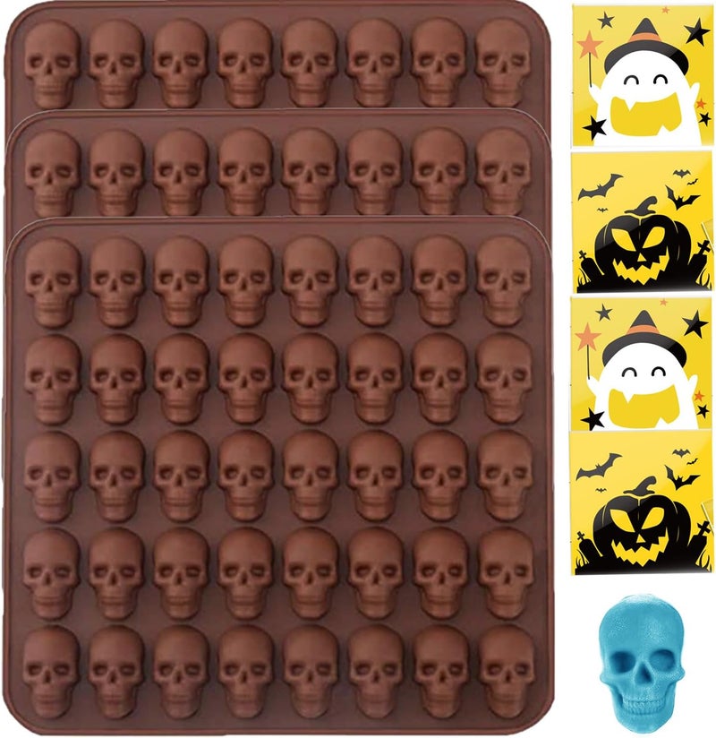 EASHOPBAL Mini Skull Silicone Molds for Chocolate with Candy Bags, 3 PCS Halloween Chocolate Molds Silicone for Chocolate Gummy Candy Wax Melts Ice Cube Jelly Non-Stick Oven Safe - Image 1