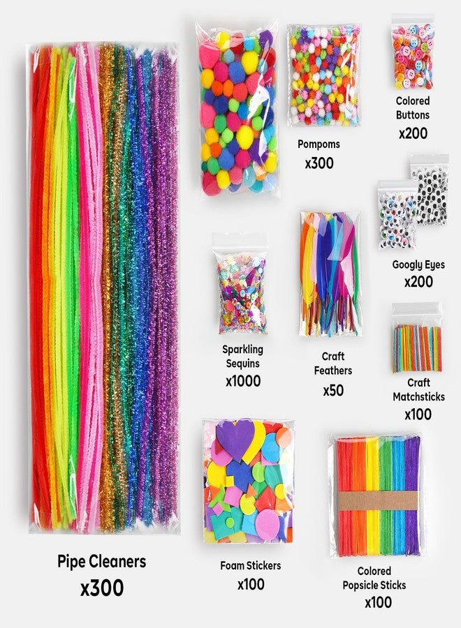 FUNZBO 2000Pcs+ St Patricks Day Arts & Crafts Supplies Kits for Kids, DIY Craft Supplies for Toddlers Art Supply Tools Set Pipe Cleaners, Pom Poms and Feather, Birthday Gifts for Kid Girls Ages 4-8-12 - Image 2