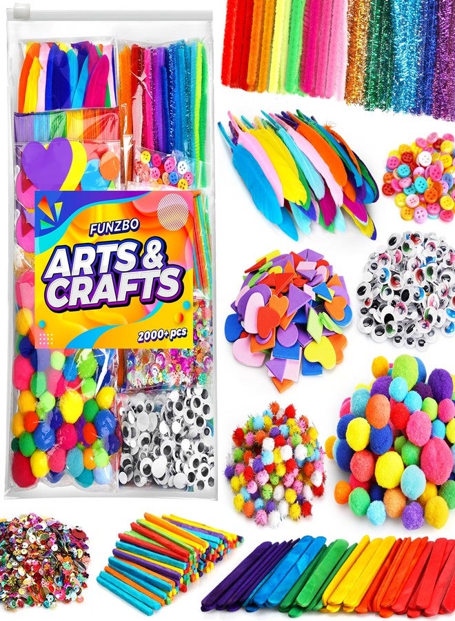 FUNZBO 2000Pcs+ St Patricks Day Arts & Crafts Supplies Kits for Kids, DIY Craft Supplies for Toddlers Art Supply Tools Set Pipe Cleaners, Pom Poms and Feather, Birthday Gifts for Kid Girls Ages 4-8-12 - Image 1