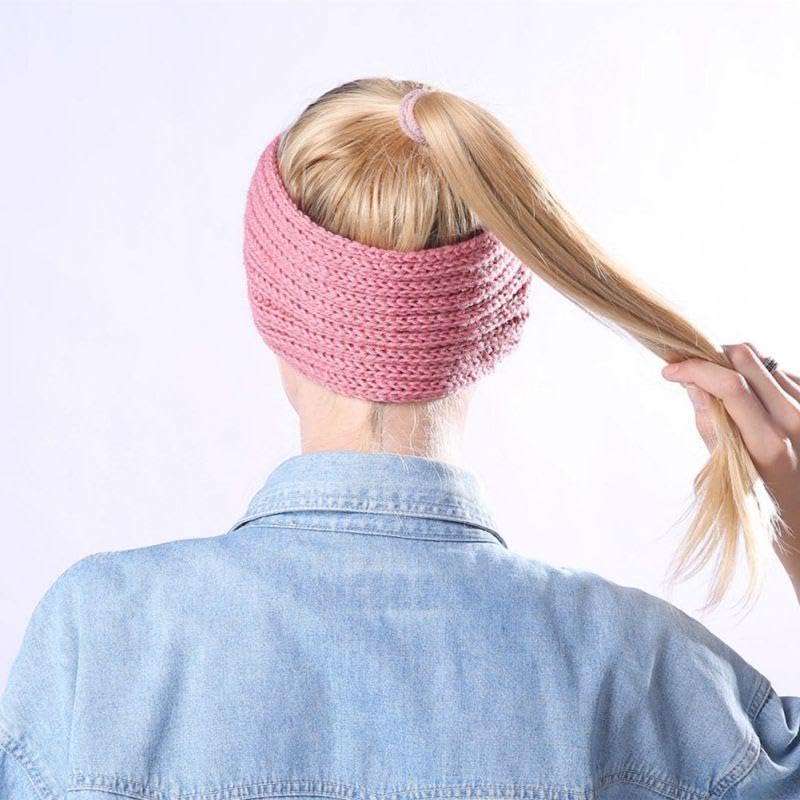 Richmen Winter Headband for Men and Women Head Wrap Soft Fleece Knitted Woolen Warm Hair Band Unisex Acrylic Skull Stretchy Earwarmer Earmuffs Hair Accessory(Pink) - Image 3