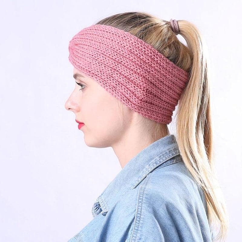 Richmen Winter Headband for Men and Women Head Wrap Soft Fleece Knitted Woolen Warm Hair Band Unisex Acrylic Skull Stretchy Earwarmer Earmuffs Hair Accessory(Pink) - Image 4