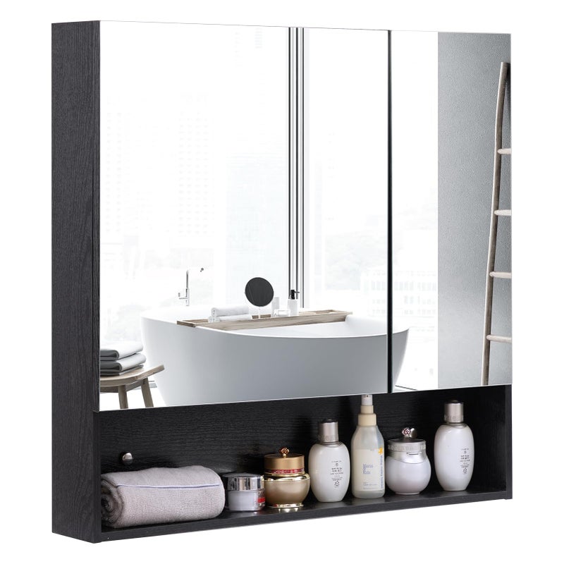 ALIMORDEN Medicine Cabinet with Mirror and Shelves Bathroom Wall Cabinet with Jewelry Organizer Vanity Recessed or Surface Mount 304 L x 295 H Black
