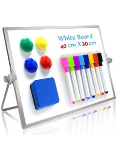 COOLBABY Dry Erase Small Whiteboard 40 * 30CM 8Markers  4 Magnets  Eraser  Portable Double Sided Magnetic Desktop Whiteboard Easy to Carry Easel Whiteboard for Office  School  Home  Kitchen