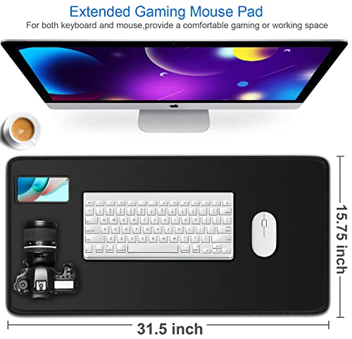 Naukay Large Gaming Mouse Pad, 31.5x15.7 inch Large Extended Computer Keyboard Mouse Mat, Water Resist Non-Slip Mousepad Rubber Base Long XXL Desk Mouse Pad for Work & Gaming, Office & Home, Black - Image 2