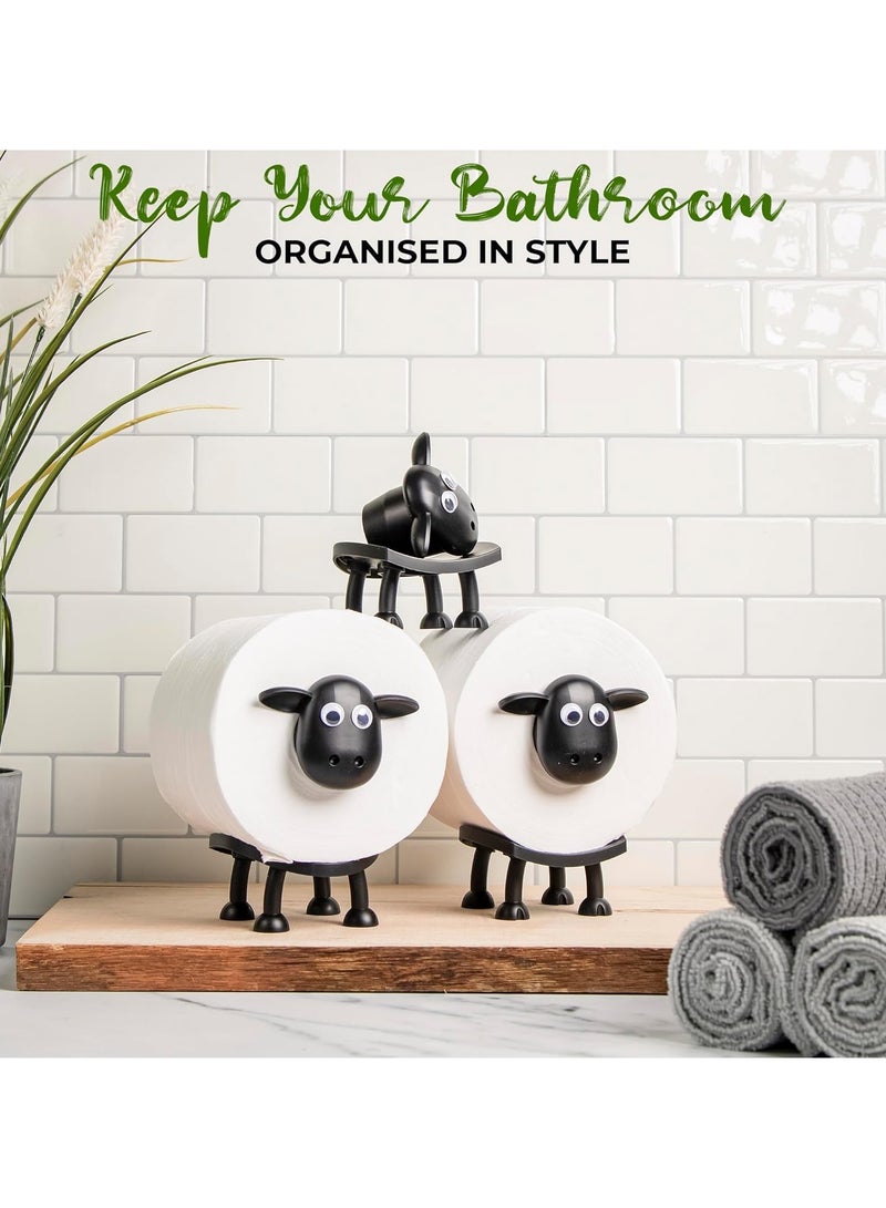 Ru syanl Sheep Toilet Roll Holder - Funny Toilet Paper Holder Free Standing Bathroom Set - 3D Printed Black Sheep Loo Roll Holder - Hilarious Tissue Paper Roll Storage - Cute Bathroom Decor - Set of 3  - Image 2