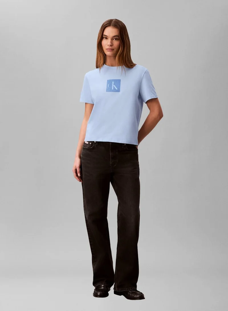 Calvin Klein Jeans Breezy Blue Monogram Graphic T-Shirt for Women | Best Price UAE