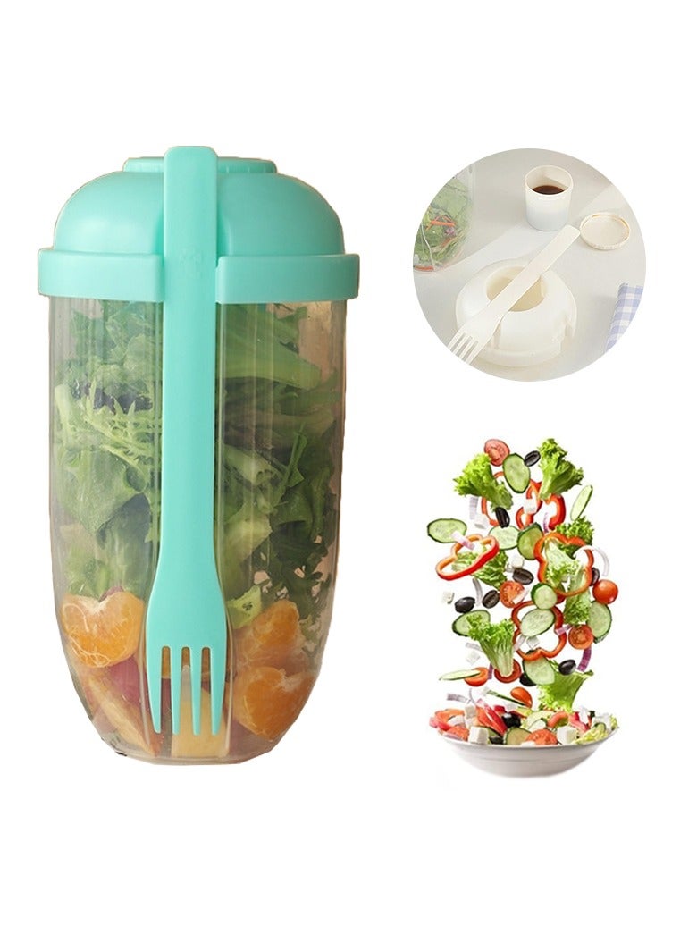 Portable Salad Cup, Salad Meal Shaker Cup with Fork And Sauce Box, Yogurt Cup, Breakfast Cup, Food Storage Bento Box, School Lunch Box (Green)  - Image 1