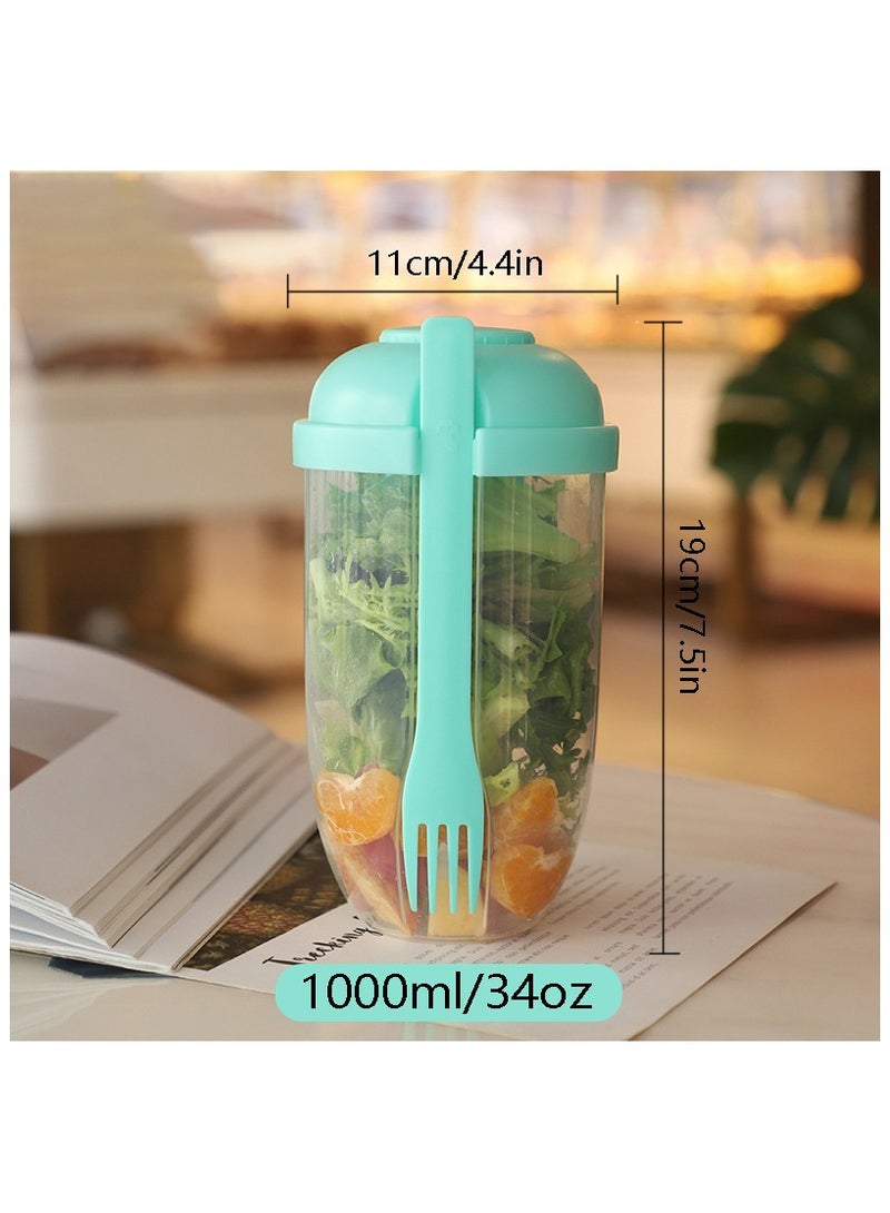 Portable Salad Cup, Salad Meal Shaker Cup with Fork And Sauce Box, Yogurt Cup, Breakfast Cup, Food Storage Bento Box, School Lunch Box (Green)  - Image 2