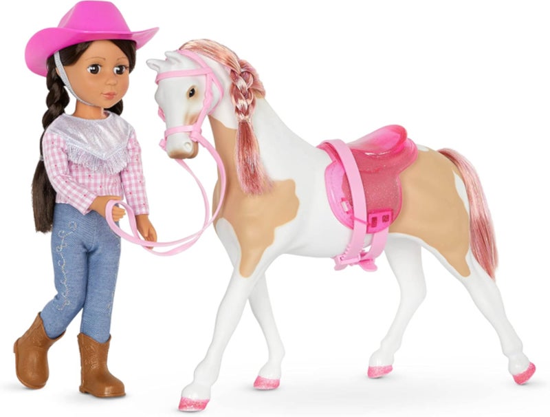 باربي فتيات جليتر - دمى - دمية فروسية قابلة للتعديل مقاس 14 بوصة وحصان - عيون بنية وشعر بني - ملابس ركوب الخيل وملحقاتها - ألعاب للأطفال من سن 3 سنوات فما فوق - بيري وبوني