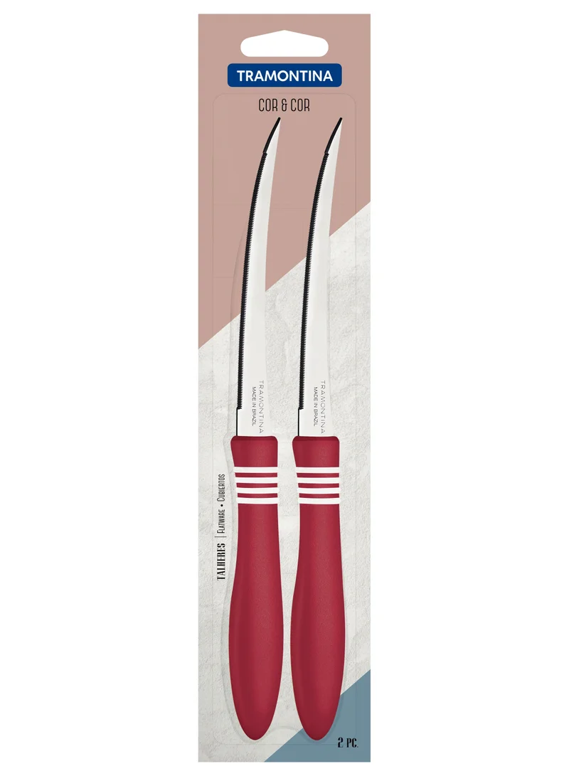 ترامونتينا Tramontina Cor&Cor 2 Pieces Tomato Knife Set with Stainless Steel Blade and Red Polypropylene Handle