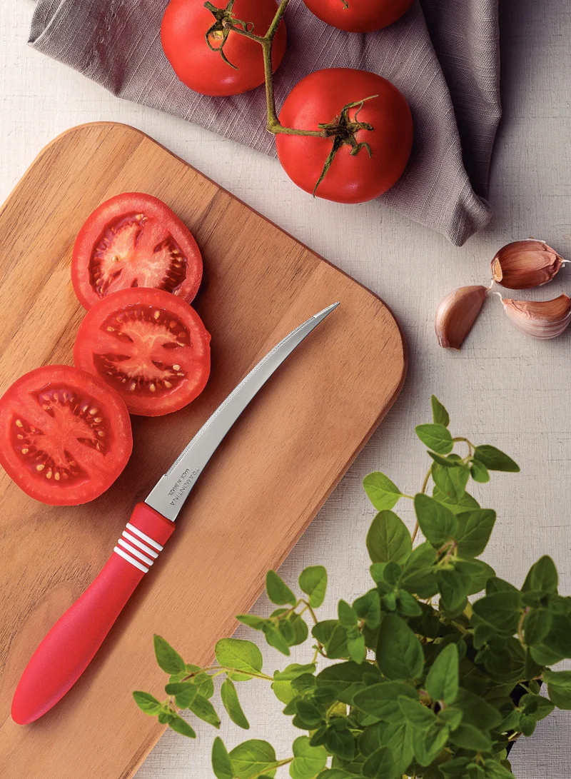 ترامونتينا Tramontina Cor&Cor 2 Pieces Tomato Knife Set with Stainless Steel Blade and Red Polypropylene Handle