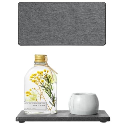 Razborci 3PCS Bathroom Sink Vanity Trays, Quick Stone Drying Mat Dish Soap Dispenser Sponge Holder for Kitchen Counter, Diatomaceous Earth Water Absorbing Caddy Organizer, Beige - Image 1