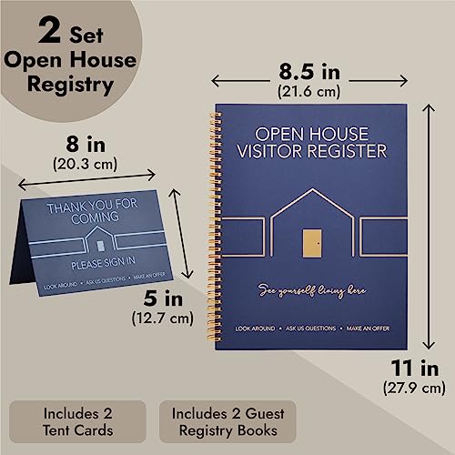 Juvale 2 Pack Sign in Book for Open House Visitors, Guest Registry with 2 Pack Realtor Tent Cards for Real Estate Agent Supplies, Home Sale Business (Navy Blue, 8.5x11) - Image 3