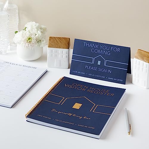 Juvale 2 Pack Sign in Book for Open House Visitors, Guest Registry with 2 Pack Realtor Tent Cards for Real Estate Agent Supplies, Home Sale Business (Navy Blue, 8.5x11) - Image 2