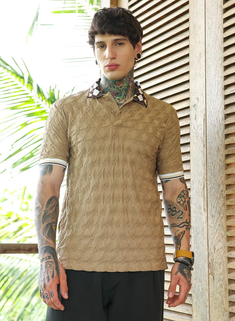 CAHOOT  Men's Sand Beige Block Argyle-Knit Polo T-Shirt for Men | Best Price UAE