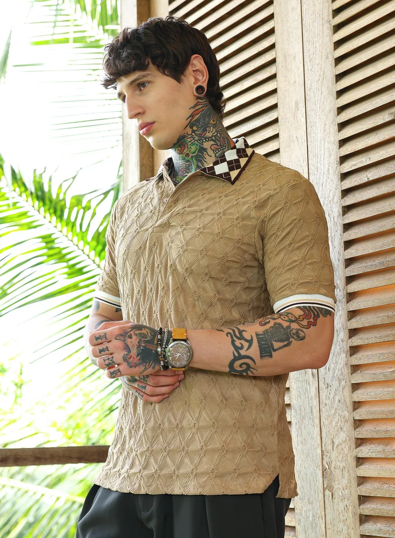 CAHOOT  Men's Sand Beige Block Argyle-Knit Polo T-Shirt for Men | Best Price UAE