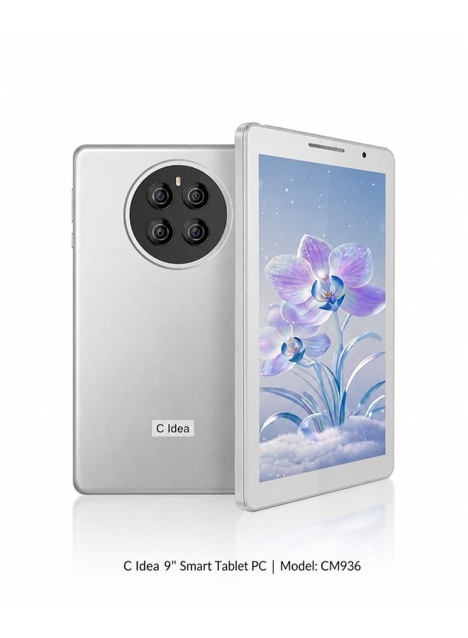 C idea 9" Tab CM936 Android 16 , 8GB RAm + 512GB ROM , 5MP Front & 8MP Rear Camera, Quad Core Processor, Single SIM 5G, 8000mAh Battey Power & Gifts, Silver - Image 1