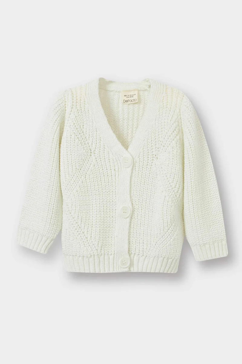 ديفاكتو Baby Girl V-Neck Button Down Cardigan
