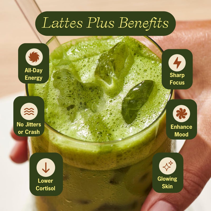 Clevr Blends Organic Matcha Green Tea Latte, Instant Ceremonial Grade, Superfood Powder Blend with Oat Milk, Lions Mane, Reishi Mushroom, Coconut Cream, Ashwagandha, Serve Hot or Iced, (14 Lattes) - Image 4