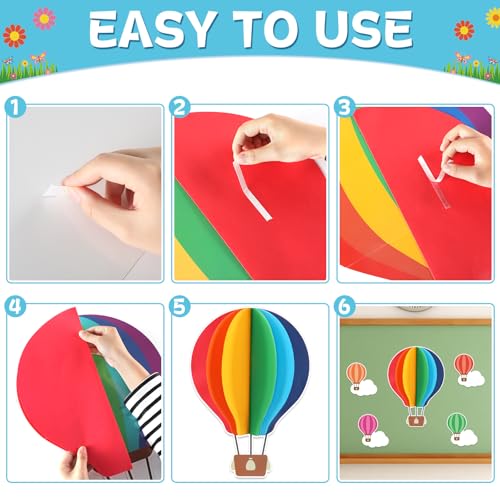 QOUBAI 3D Hot Air Balloon Bulletin Board Set Colorful DIY Crafts Name Tags The Sky is The Limit Classroom Decorations Back to School Paper Cutouts for Motivational Nursery Wall Decor Teacher Supplies - Image 5