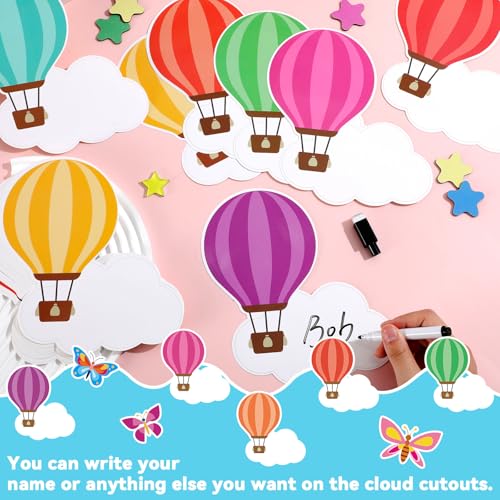 QOUBAI 3D Hot Air Balloon Bulletin Board Set Colorful DIY Crafts Name Tags The Sky is The Limit Classroom Decorations Back to School Paper Cutouts for Motivational Nursery Wall Decor Teacher Supplies - Image 4