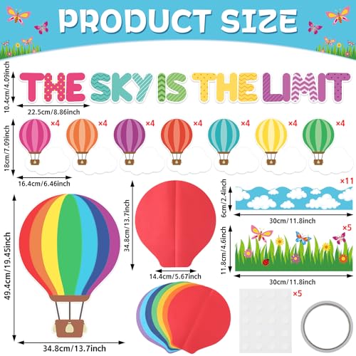 QOUBAI 3D Hot Air Balloon Bulletin Board Set Colorful DIY Crafts Name Tags The Sky is The Limit Classroom Decorations Back to School Paper Cutouts for Motivational Nursery Wall Decor Teacher Supplies - Image 2