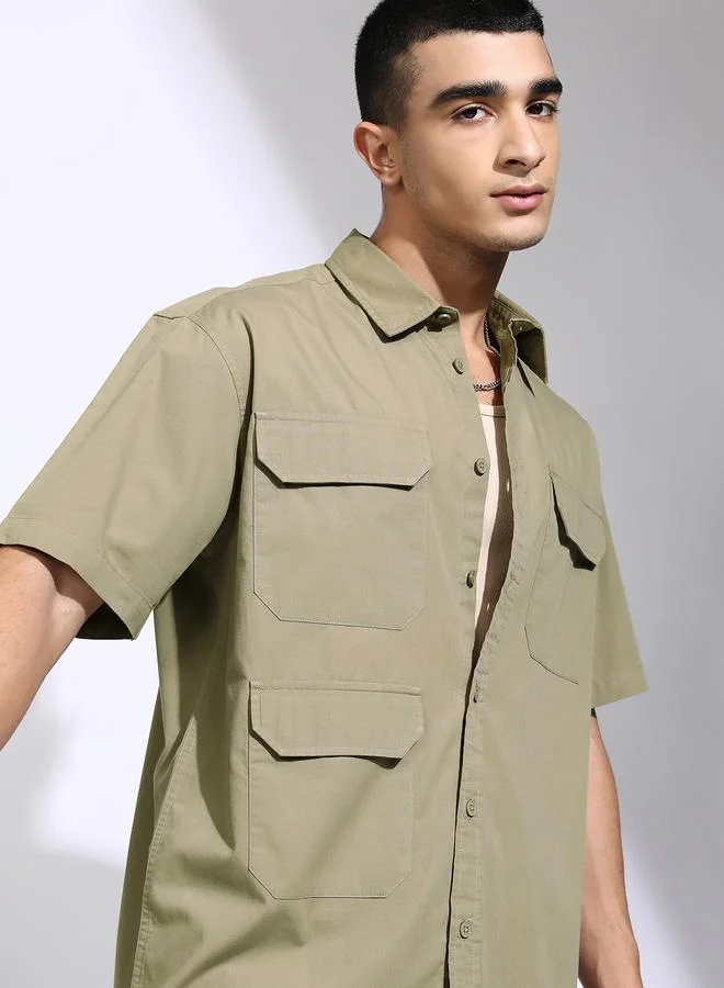 هاي لاندر HIGHLANDER Oversized Collared Shirt with Pockets Detail
