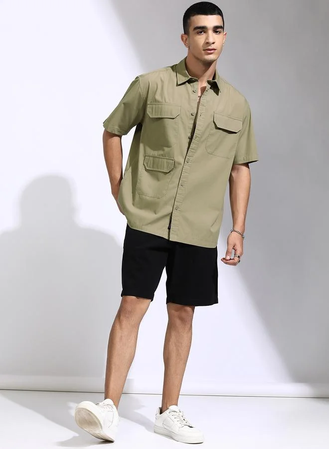 هاي لاندر HIGHLANDER Oversized Collared Shirt with Pockets Detail