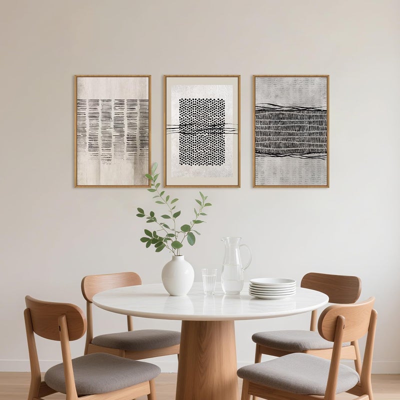 Aryroi Large Abstract Black and Beige Framed Canvas Wall Art,Minimalist Geometric Lines Wall Decor,Cozy Neutral Shapes Artwork,Modern Lines Dots Art Print for Living Room,Bedroom,Office- 16"x24"x3 - Image 4
