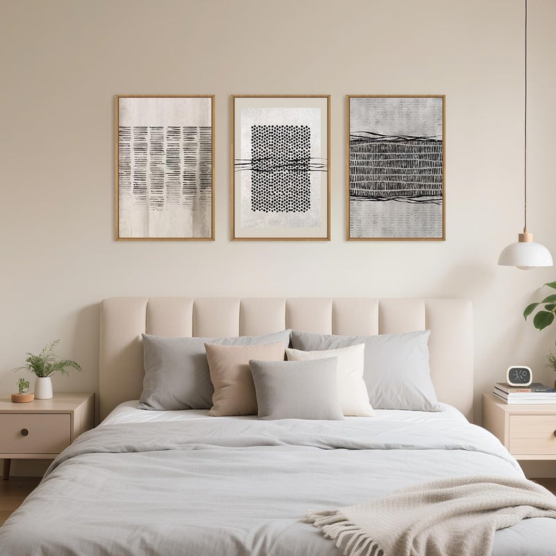 Aryroi Large Abstract Black and Beige Framed Canvas Wall Art,Minimalist Geometric Lines Wall Decor,Cozy Neutral Shapes Artwork,Modern Lines Dots Art Print for Living Room,Bedroom,Office- 16"x24"x3 - Image 5
