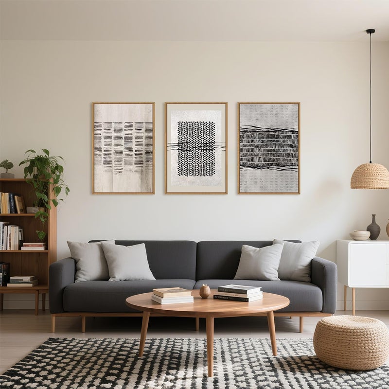 Aryroi Large Abstract Black and Beige Framed Canvas Wall Art,Minimalist Geometric Lines Wall Decor,Cozy Neutral Shapes Artwork,Modern Lines Dots Art Print for Living Room,Bedroom,Office- 16"x24"x3 - Image 2