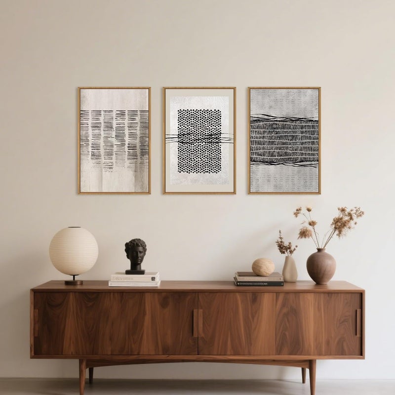 Aryroi Large Abstract Black and Beige Framed Canvas Wall Art,Minimalist Geometric Lines Wall Decor,Cozy Neutral Shapes Artwork,Modern Lines Dots Art Print for Living Room,Bedroom,Office- 16"x24"x3 - Image 3