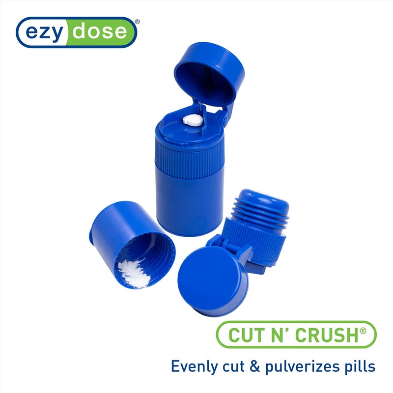 EZY DOSE 3 Compartment Pill Crusher, Cutter and Grinder, Daily Usage, Safely Cut Pills, Vitamins, Tablets, Accurate and Easy Cutting, Stainless Steel Blade, Removable Drinking Cup, Blue, BPA Free - Image 4