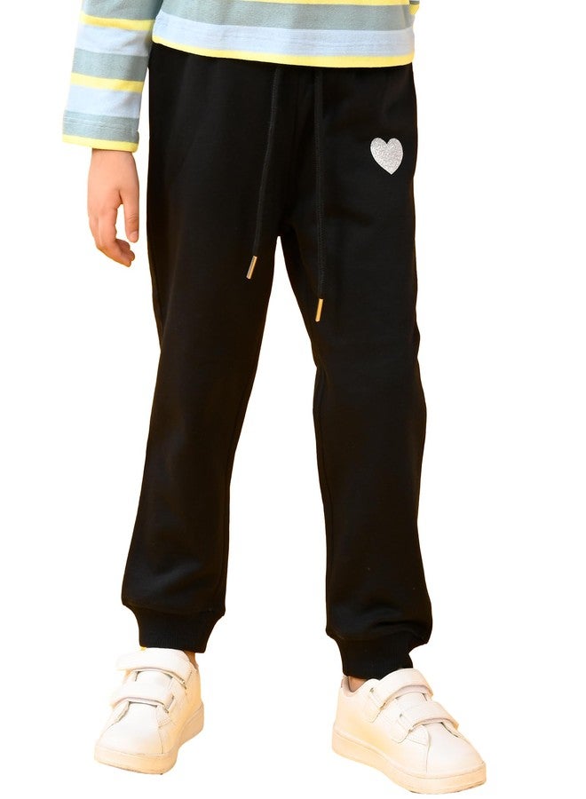 ANTHRILO Girl's Fleece Regular Fit Trackpant and Joggers with Waisted Elastic for Casual Wear | Black Heart Warm Fleece Girls Jogger - Black 2-3 Years - Image 1